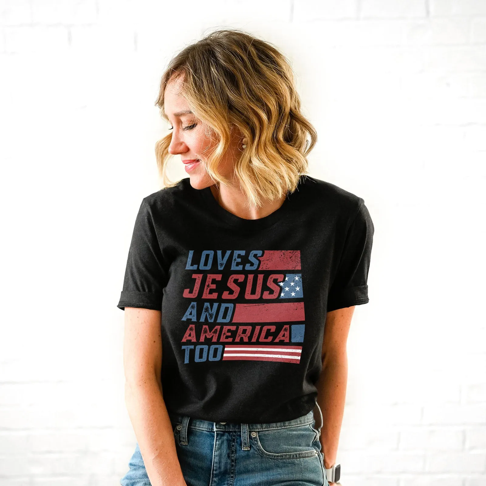 She Loves Jesus and America Tee sold by Faithful and Co. product image thumbnail 3