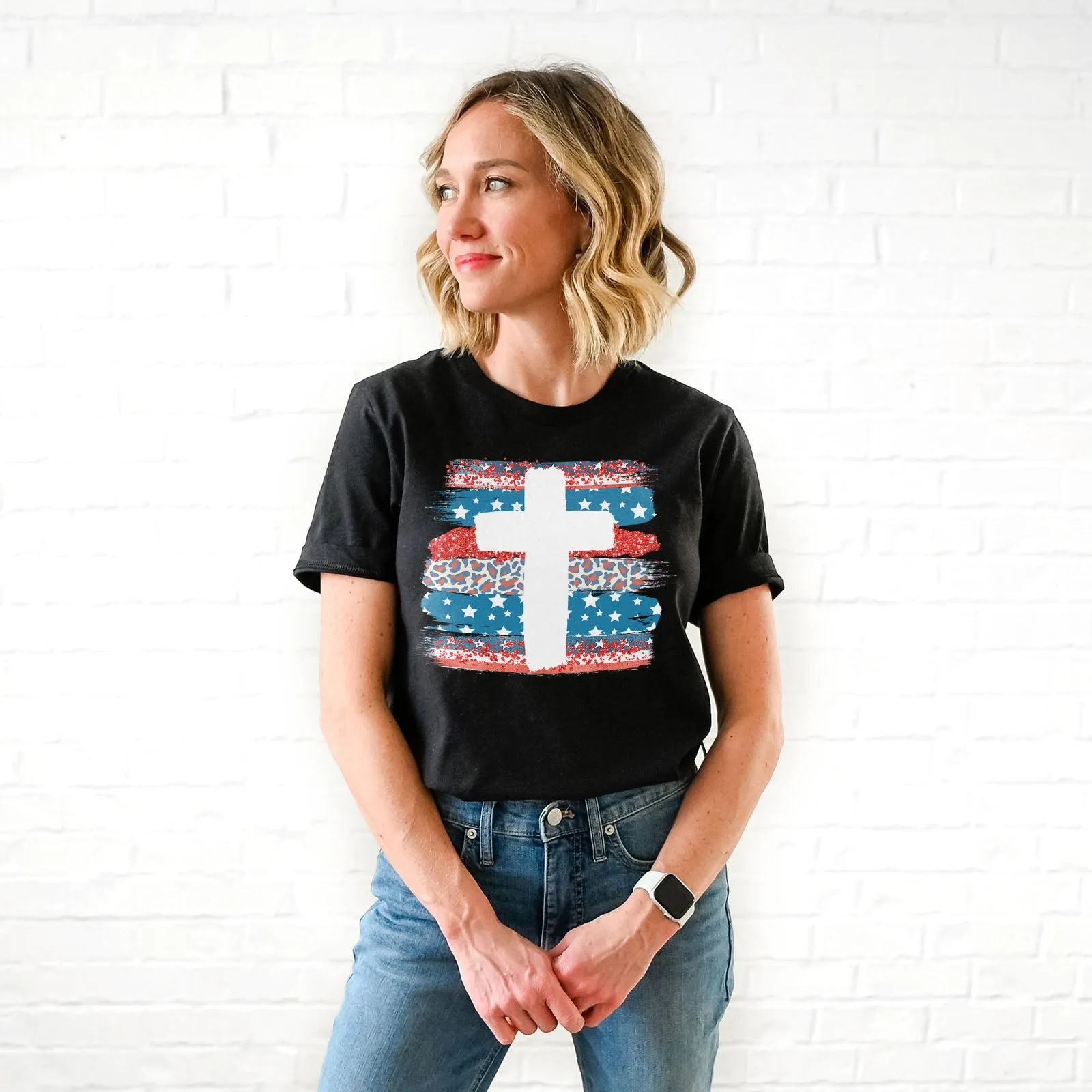 Patriotic Paint Swipe Cross Tee sold by Faithful and Co. product image thumbnail 2