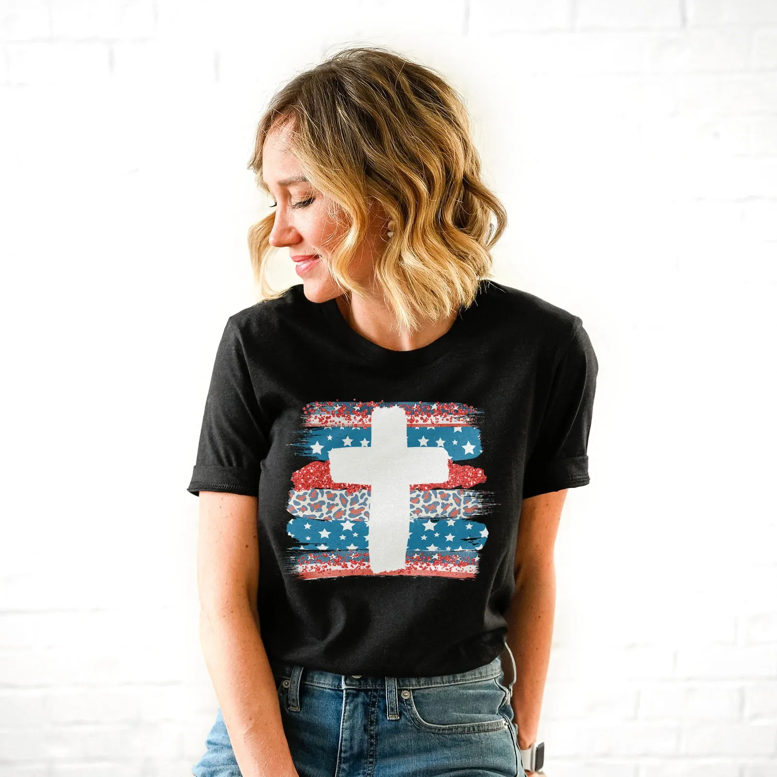 Patriotic Paint Swipe Cross Tee sold by Faithful and Co. product image thumbnail 3