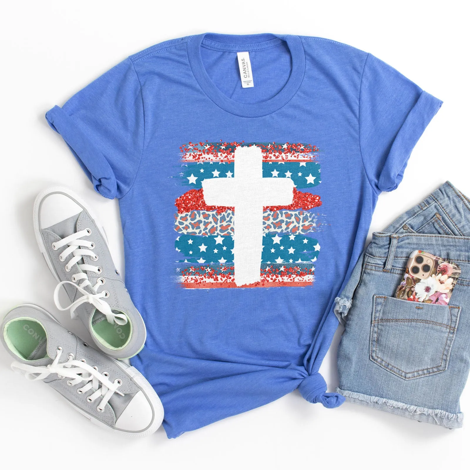 Patriotic Paint Swipe Cross Tee sold by Faithful and Co. product image thumbnail 5