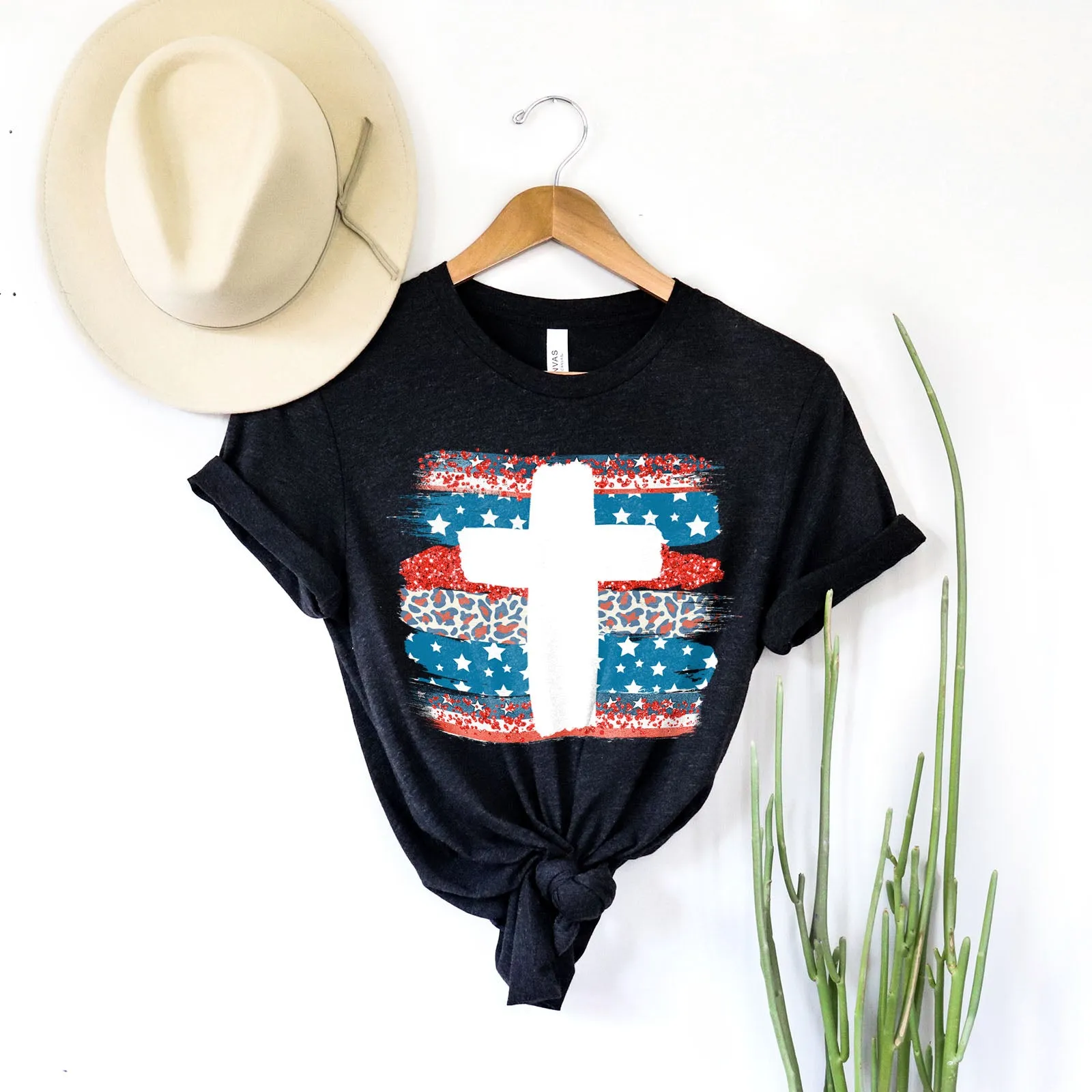 Patriotic Paint Swipe Cross Tee sold by Faithful and Co. product image thumbnail 4