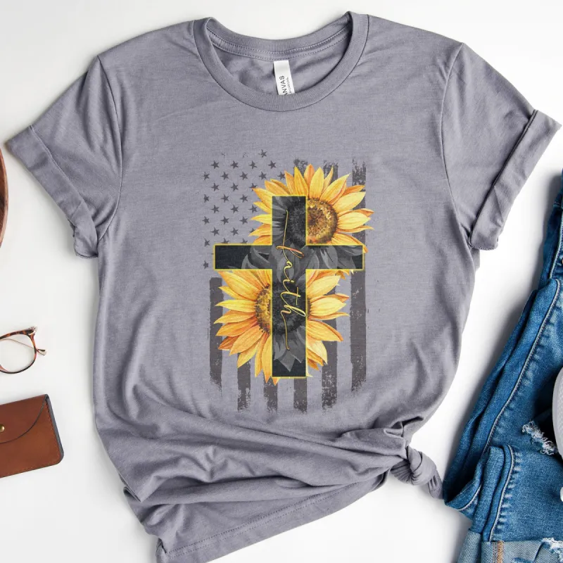 Sunflower Faith Flag Tee sold by Faithful and Co.