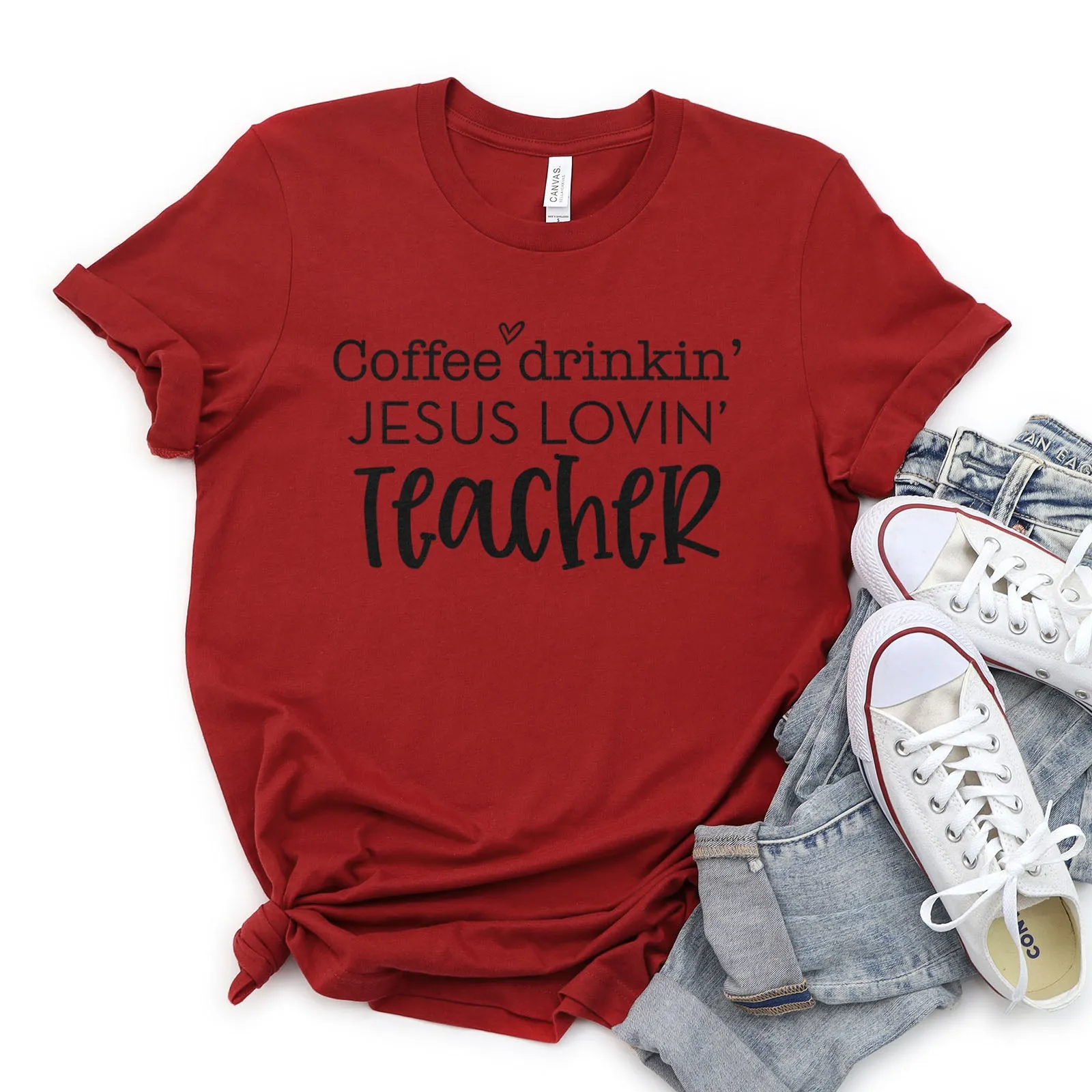 Coffee Drinkin', Jesus Lovin' Teacher Tee sold by Faithful and Co.