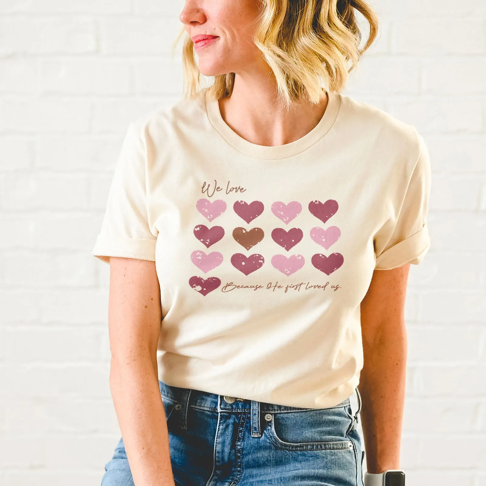 Valentine Hearts He First Loved Us Tee sold by Faithful and Co. product image thumbnail 2