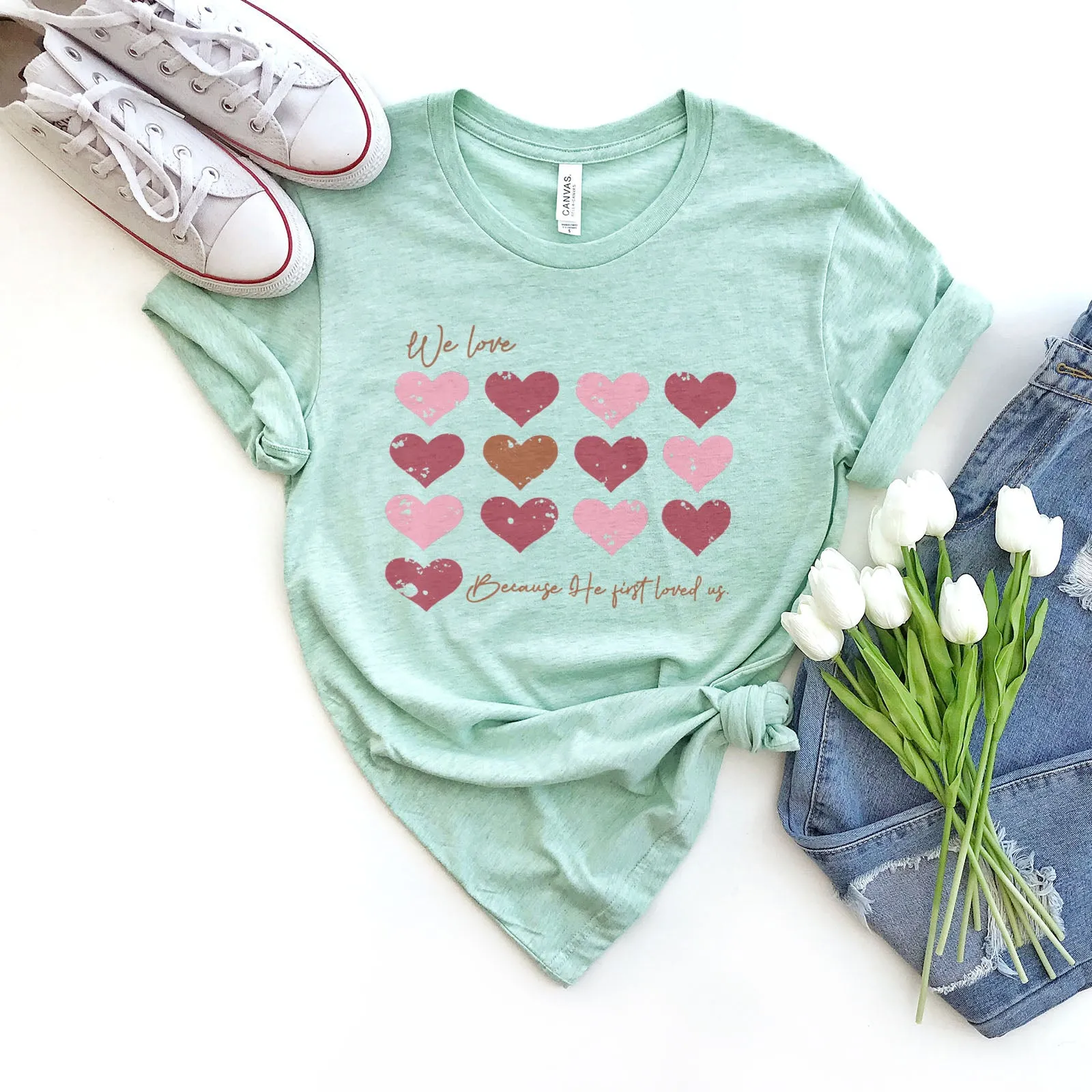 Valentine Hearts He First Loved Us Tee sold by Faithful and Co. product image thumbnail 5