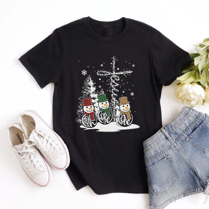 Free Gift - Faith Hope Love Jesus Snowman Christmas Tee made by Faithful and Co.