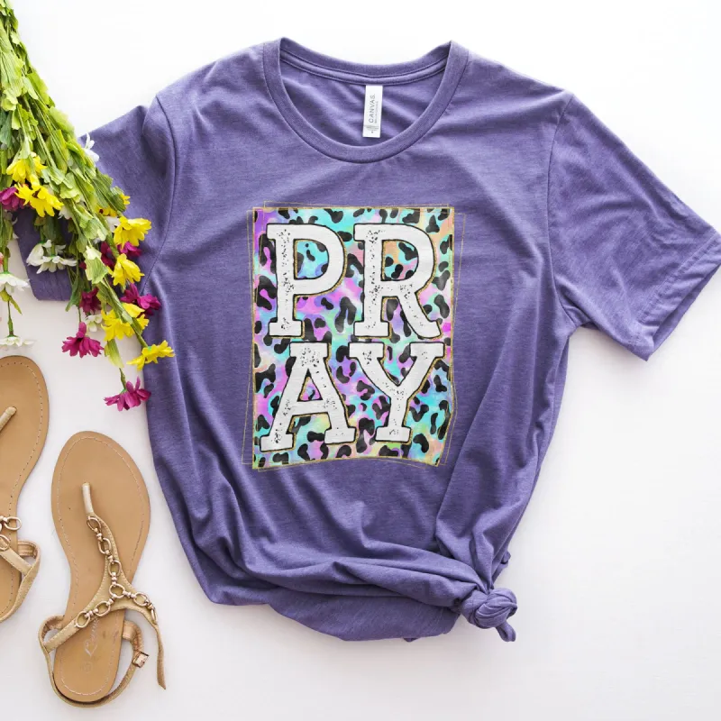 Pray Colorful Leopard Tee sold by Faithful and Co.
