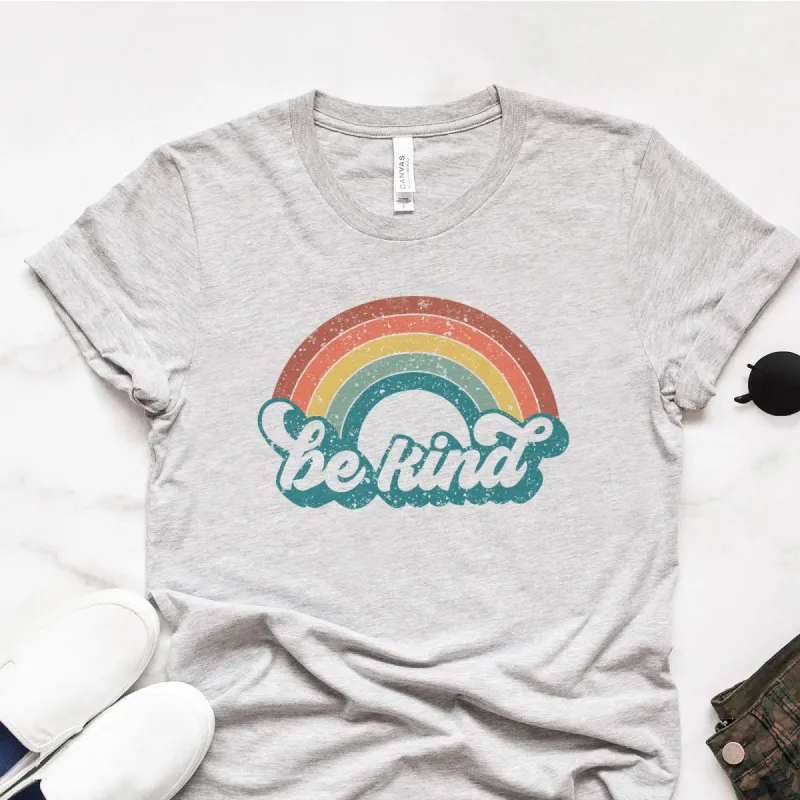 Be Kind Retro Rainbow Tee sold by Faithful and Co.