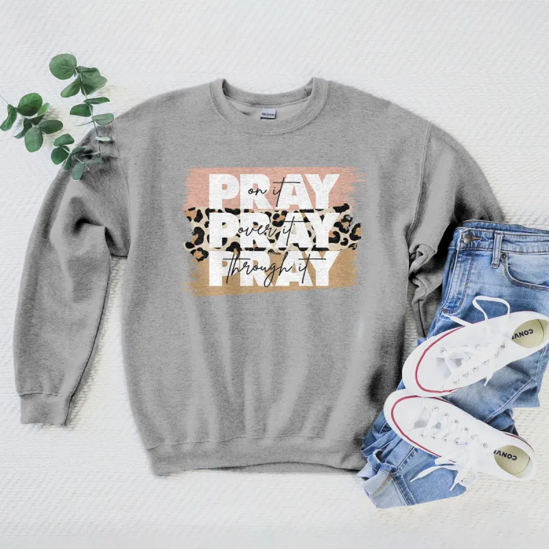 Pray on It Leopard Sweatshirt sold by Faithful and Co.