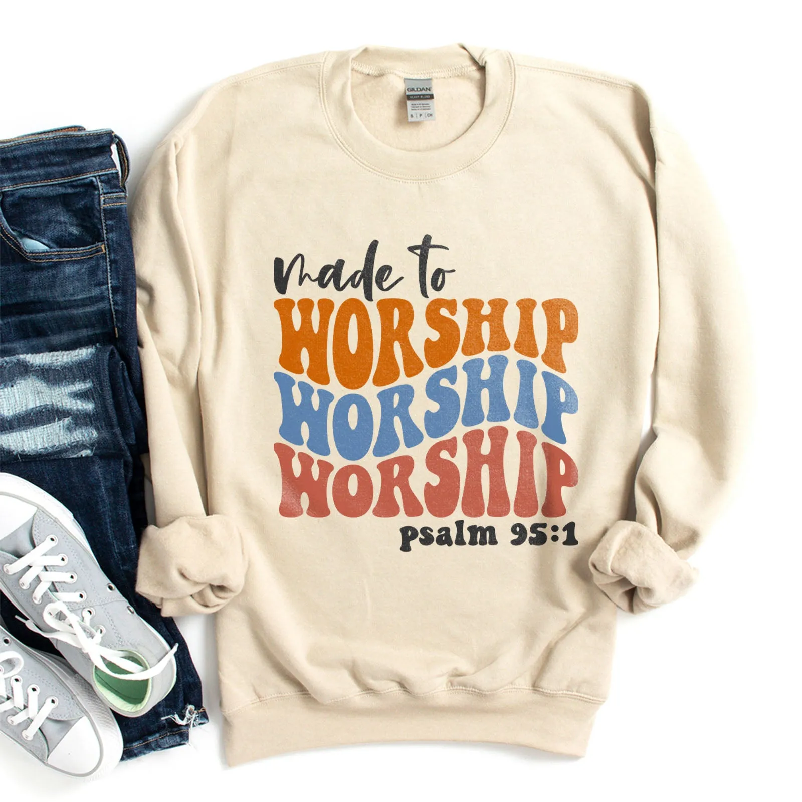 Made to Worship Psalm 95:1 - Groovy Sweatshirt sold by Faithful and Co.