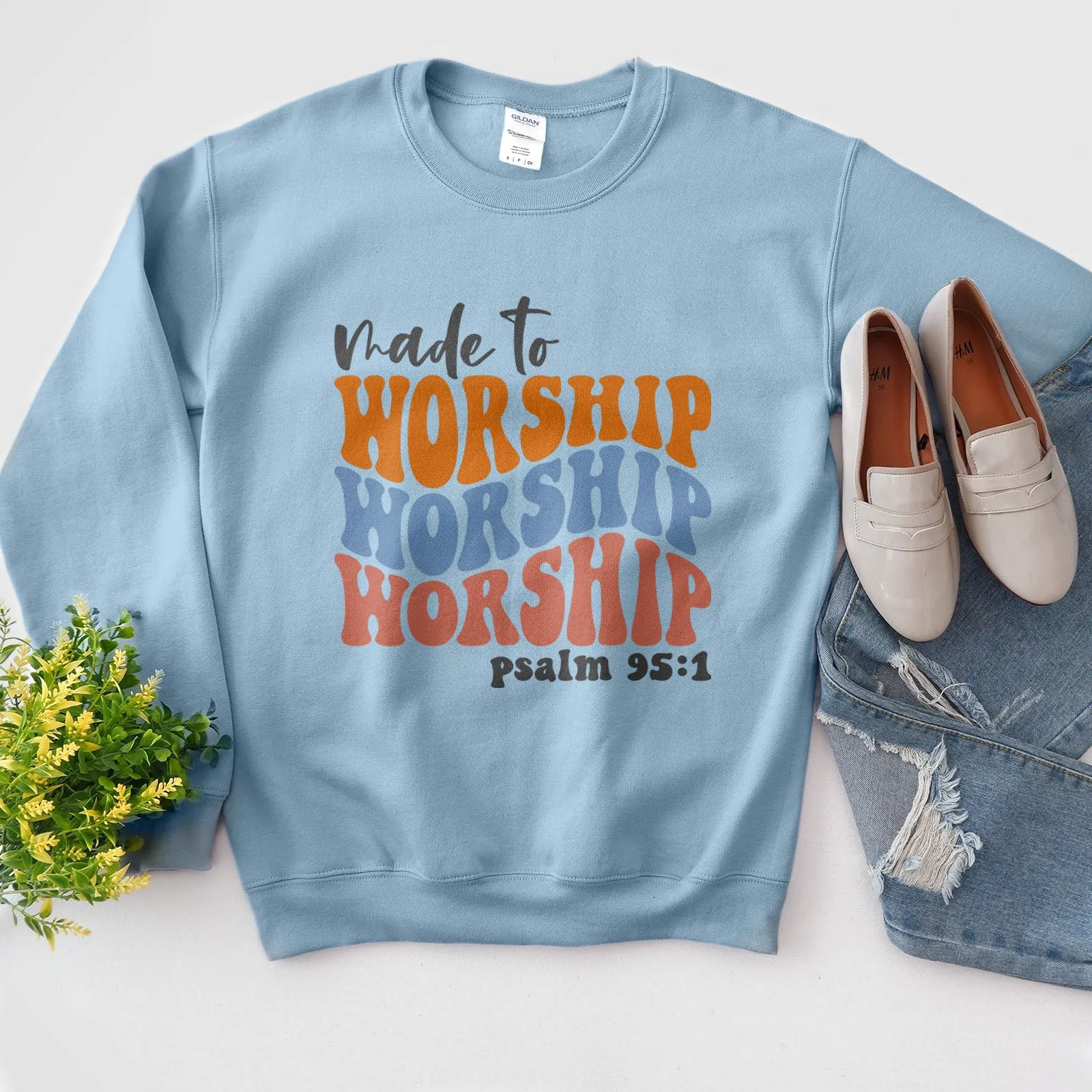 Made to Worship Psalm 95:1 - Groovy Sweatshirt sold by Faithful and Co. product image thumbnail 2