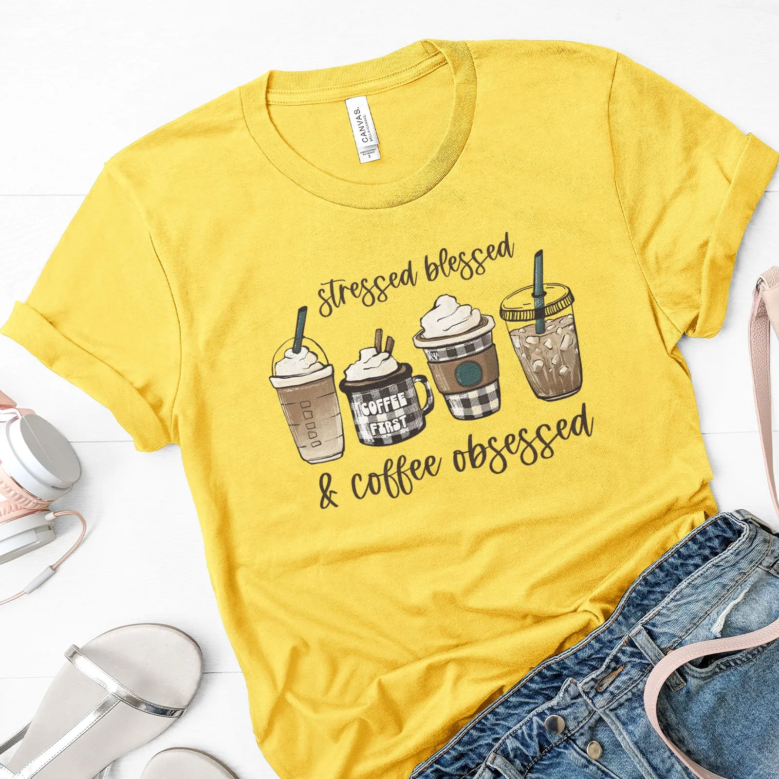 Stressed Blessed and Coffee Obsessed Tee sold by Faithful and Co. product image thumbnail 5