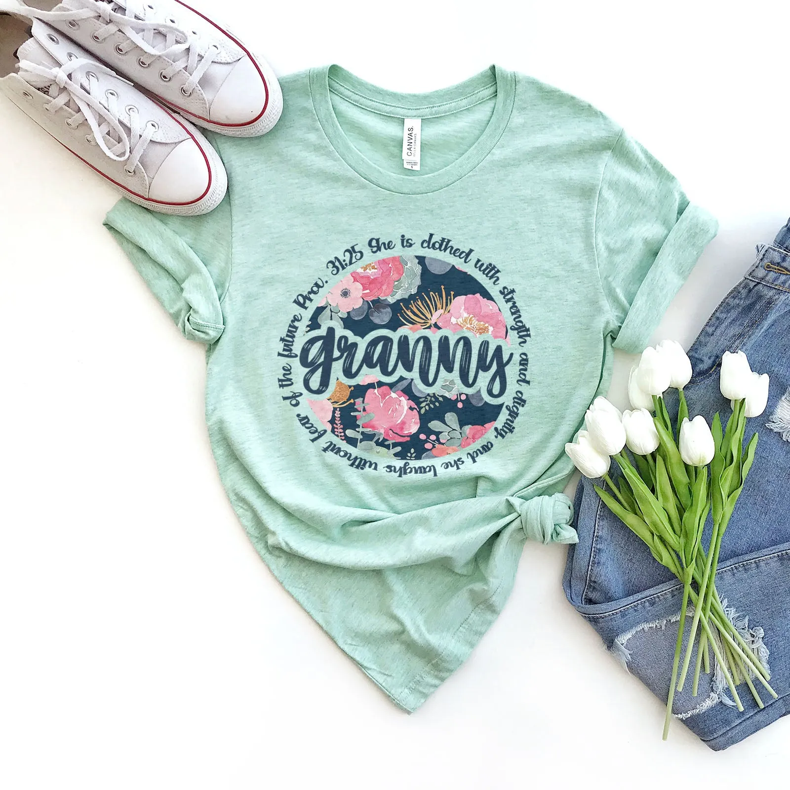 She is Clothed With Strength - Granny Tee sold by Faithful and Co.
