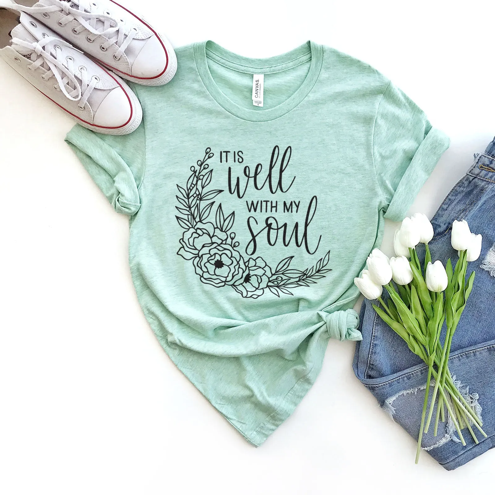 It Is Well With My Soul - Wreath Tee sold by Faithful and Co. product image thumbnail 5