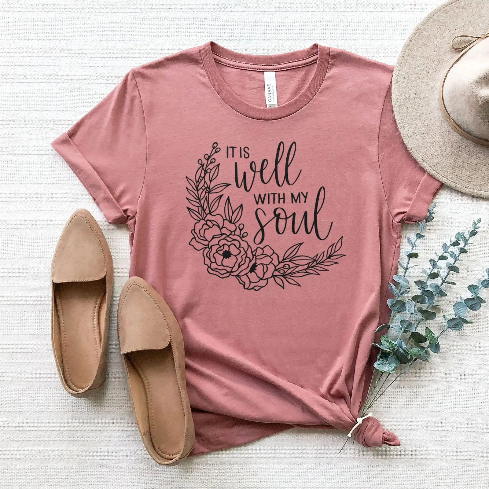 It Is Well With My Soul - Wreath Tee sold by Faithful and Co.