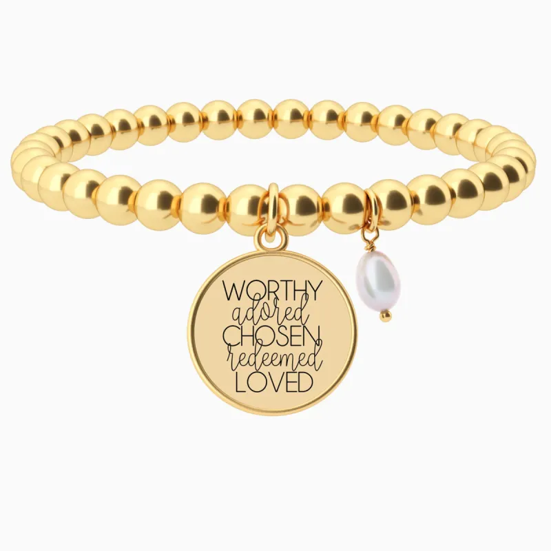 Worthy, Adored, Chosen, Redeemed, Loved - Beaded Bracelet sold by Faithful and Co.