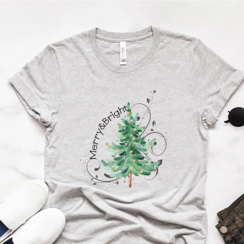 Merry and Bright Christmas Tree Tee sold by Faithful and Co.