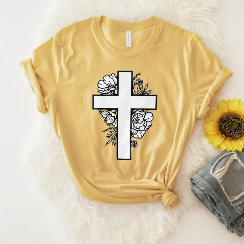 Floral Cross Tee sold by Faithful and Co.