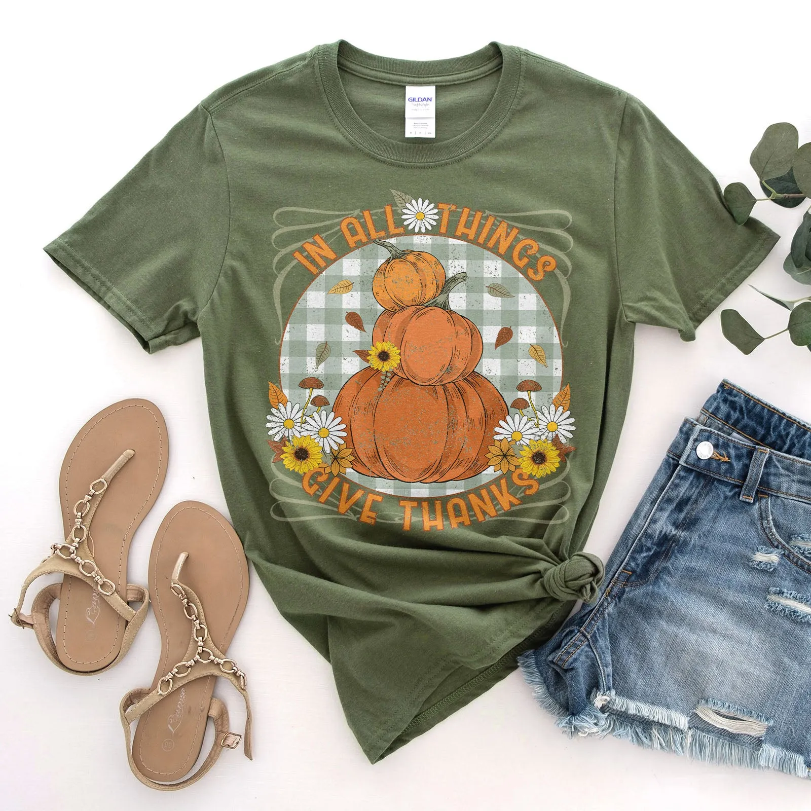 In All Things Give Thanks Pumpkins Tee sold by Faithful and Co. product image thumbnail 2