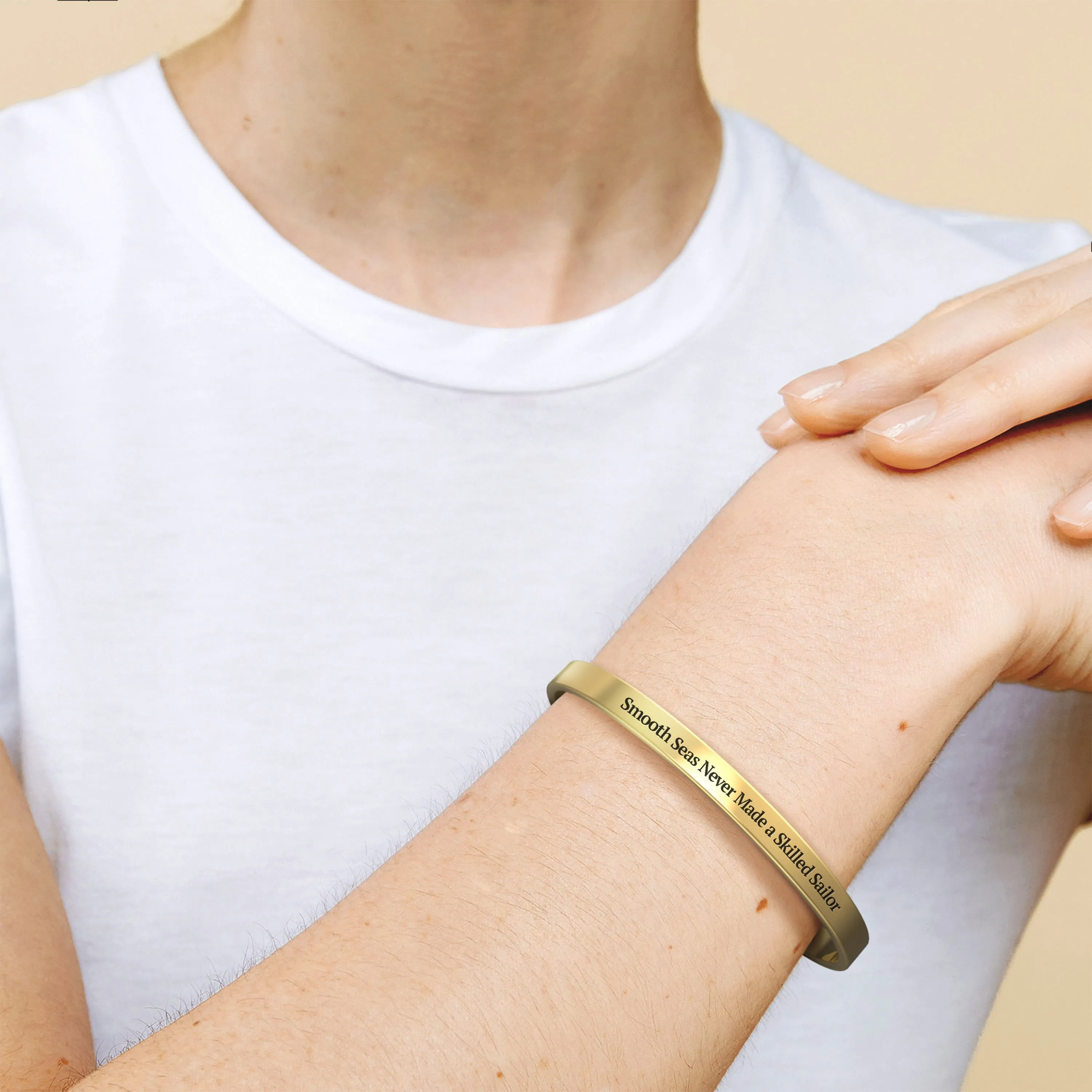 Smooth Seas Never Made A Skilled Sailor Personalizable Cuff Bracelet sold by Faithful and Co. product image thumbnail 2