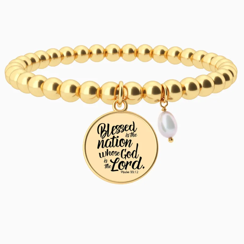 Blessed Is The Nation Whose God is The Lord - Psalm 33:12 - Beaded Bracelet sold by Faithful and Co.