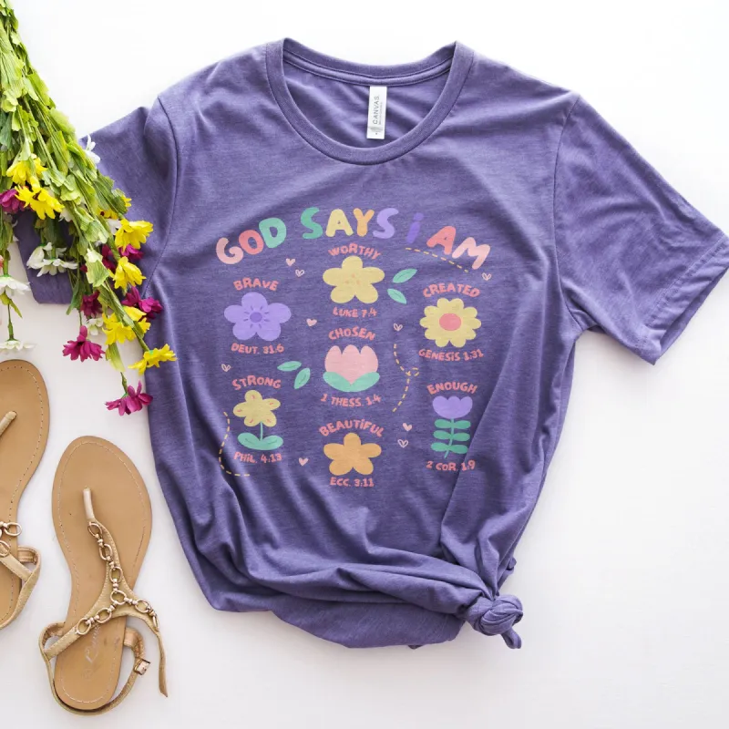 God Says I Am Flowers Tee sold by Faithful and Co.