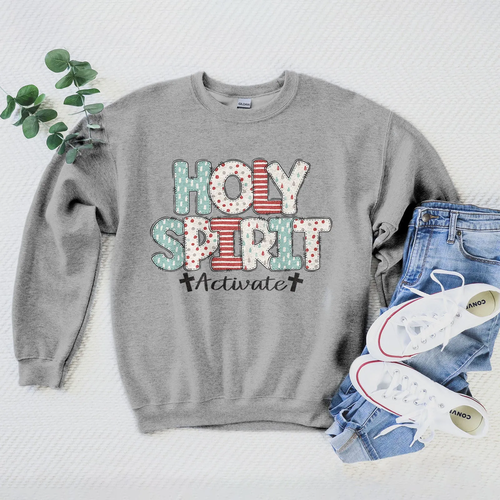 Holy Spirit Activate Patchwork Sweatshirt sold by Faithful and Co.