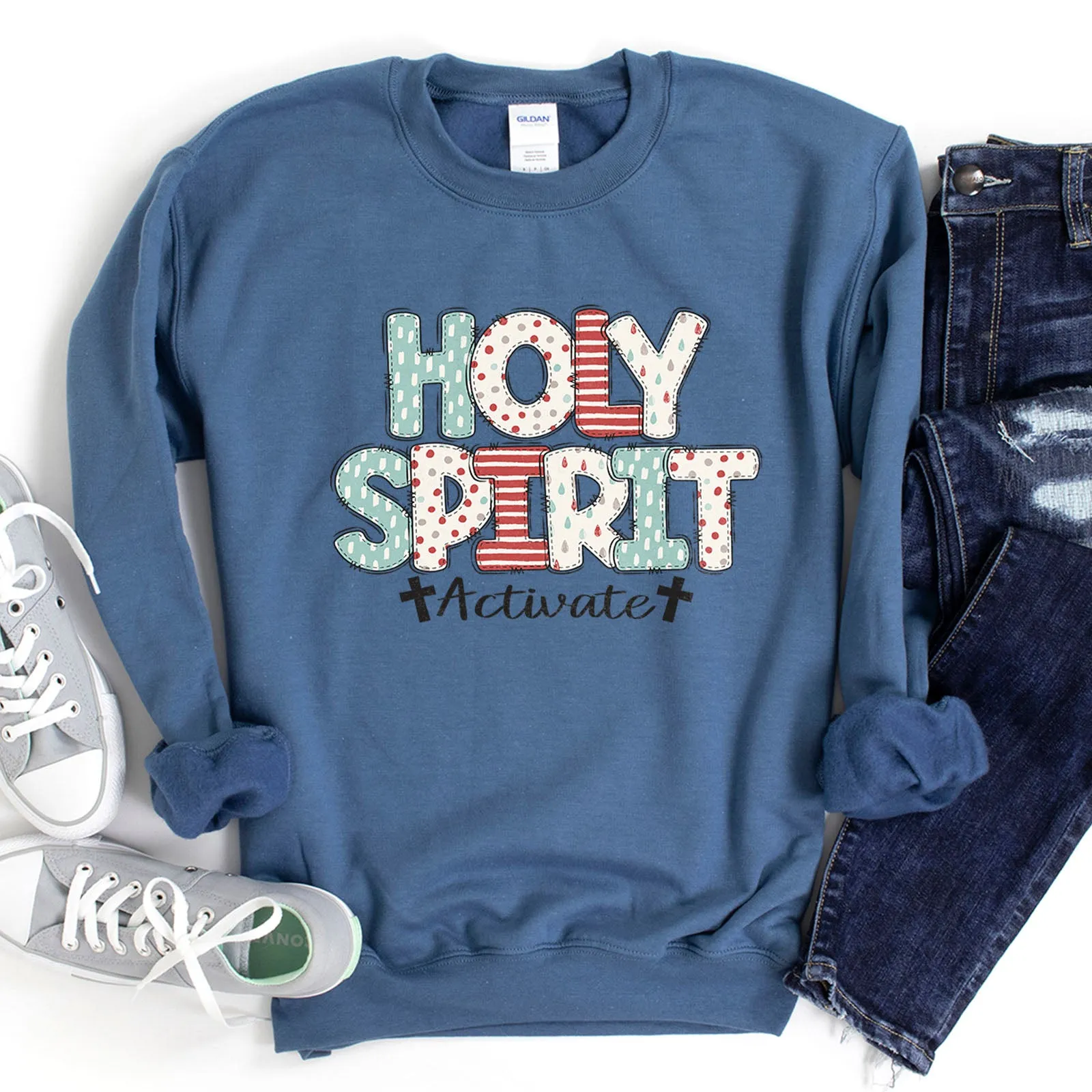 Holy Spirit Activate Patchwork Sweatshirt sold by Faithful and Co. product image thumbnail 3