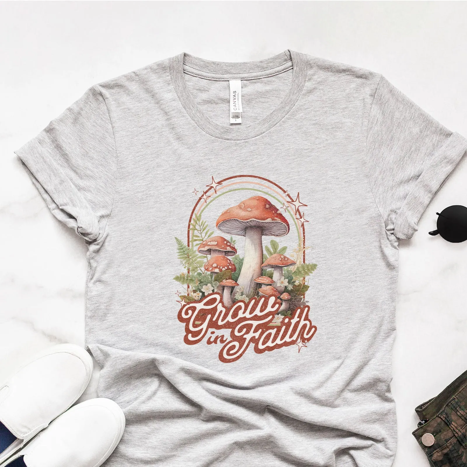 Grow in Faith Mushrooms Tee sold by Faithful and Co.