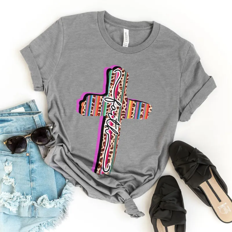 Serape Leopard Cross Faith Tee sold by Faithful and Co.