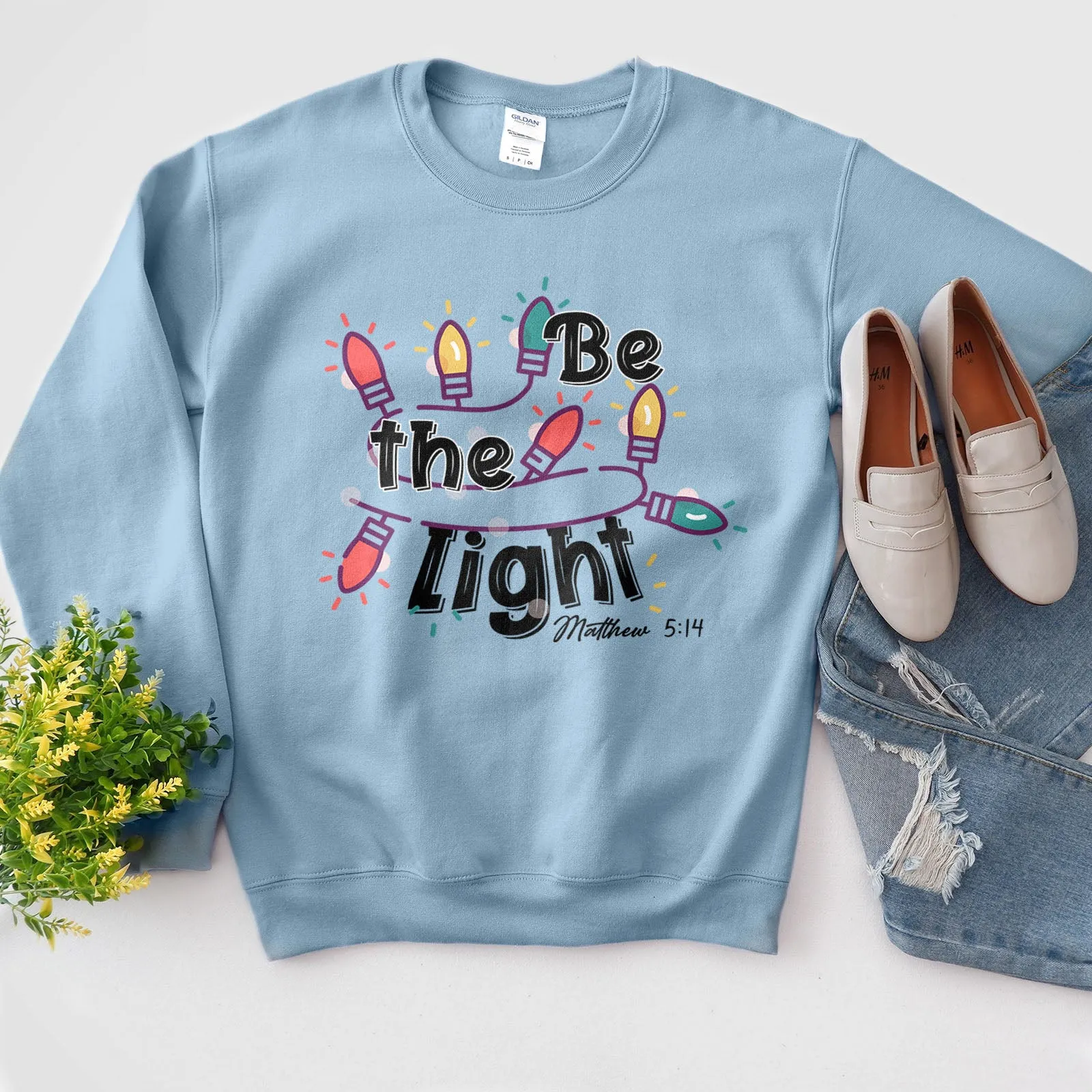 Be The Light Christmas Lights Sweatshirt sold by Faithful and Co. product image thumbnail 3
