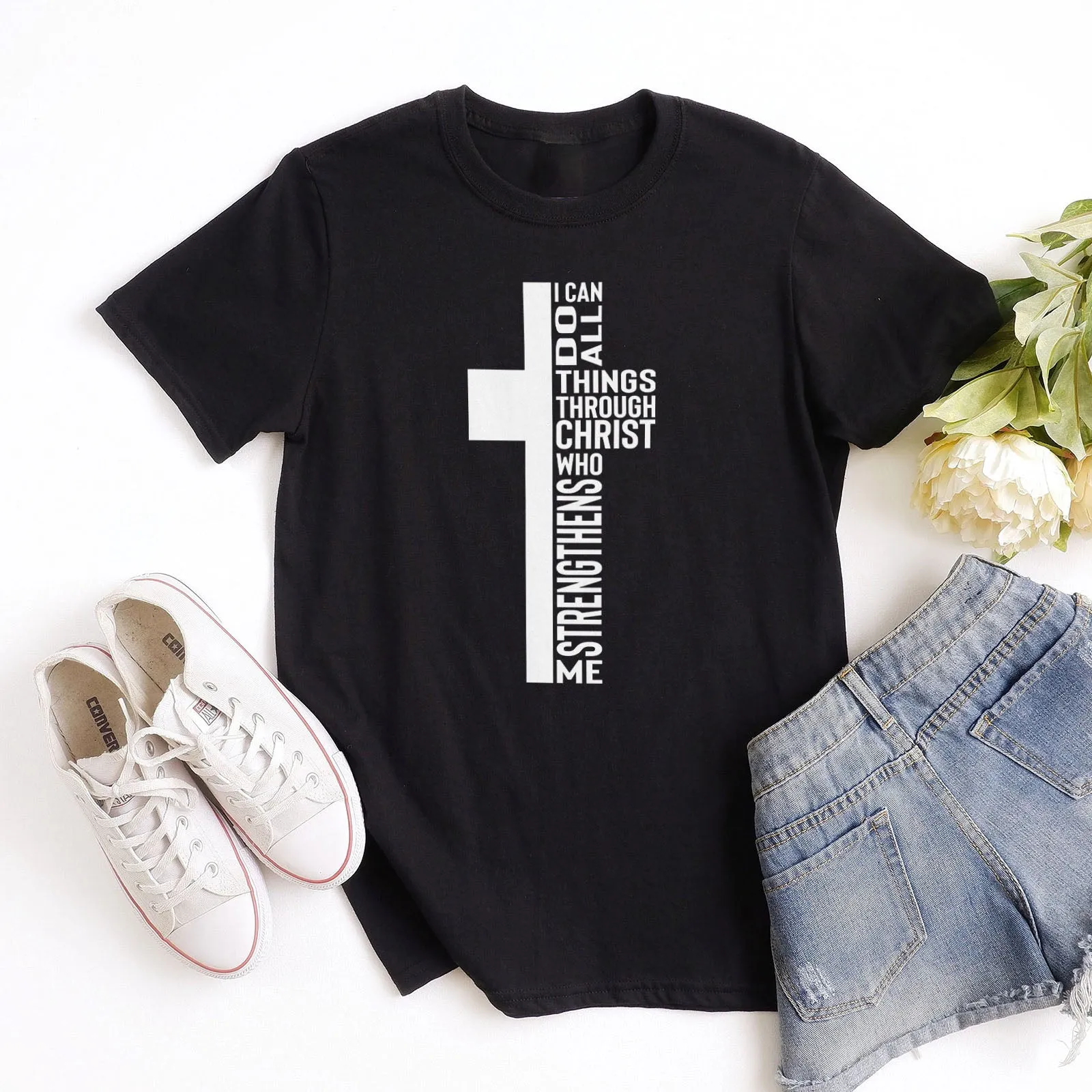Can Do All Things Through Christ Who Strengthens Me Cross Tee sold by Faithful and Co.