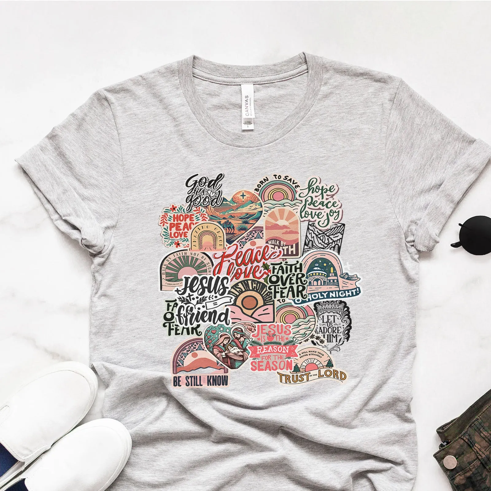 Inspirational Christian Retro Collage Tee sold by Faithful and Co.