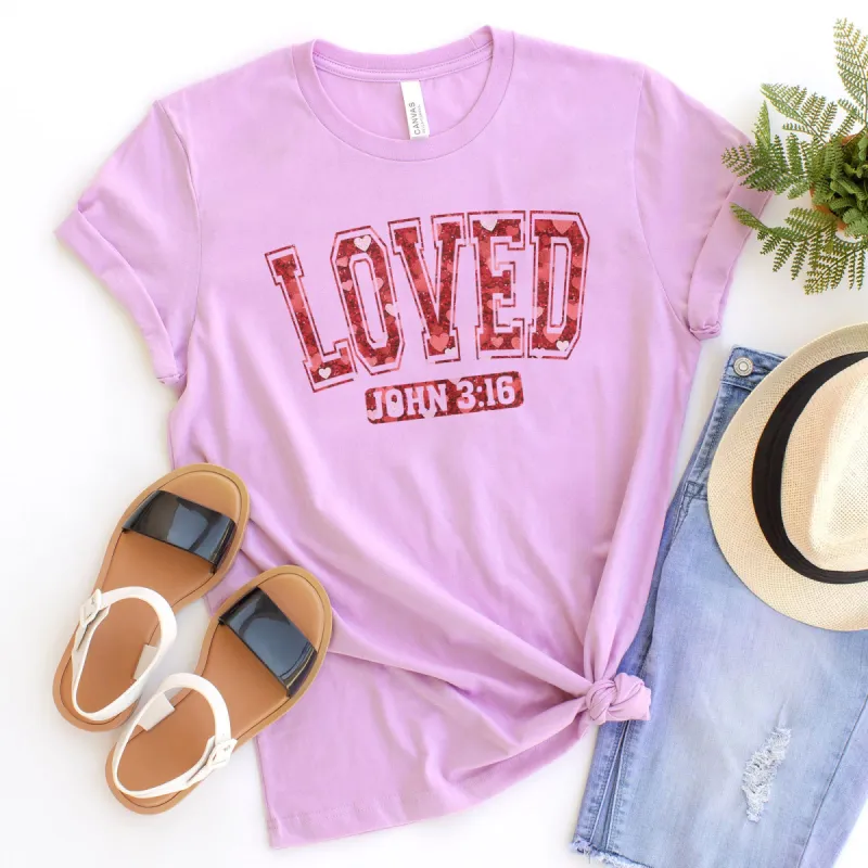 Loved John 3:16 Valentine's Sparkle Tee sold by Faithful and Co.