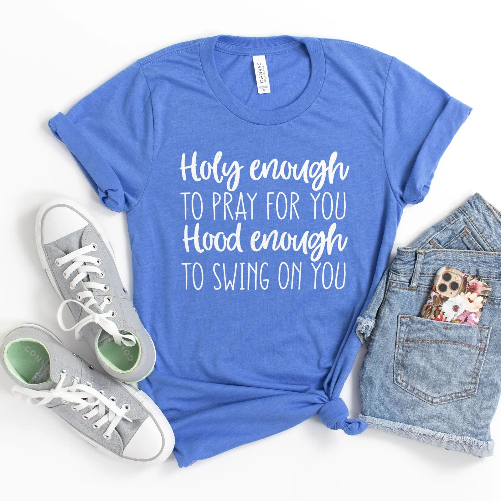 Holy Enough to Pray for You Hood Enough to Swing on You Tee sold by Faithful and Co. product image thumbnail 5