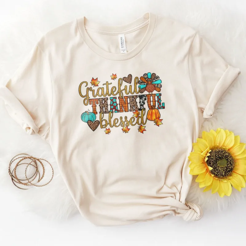 Grateful Thankful Blessed Thanksgiving Tee sold by Faithful and Co.