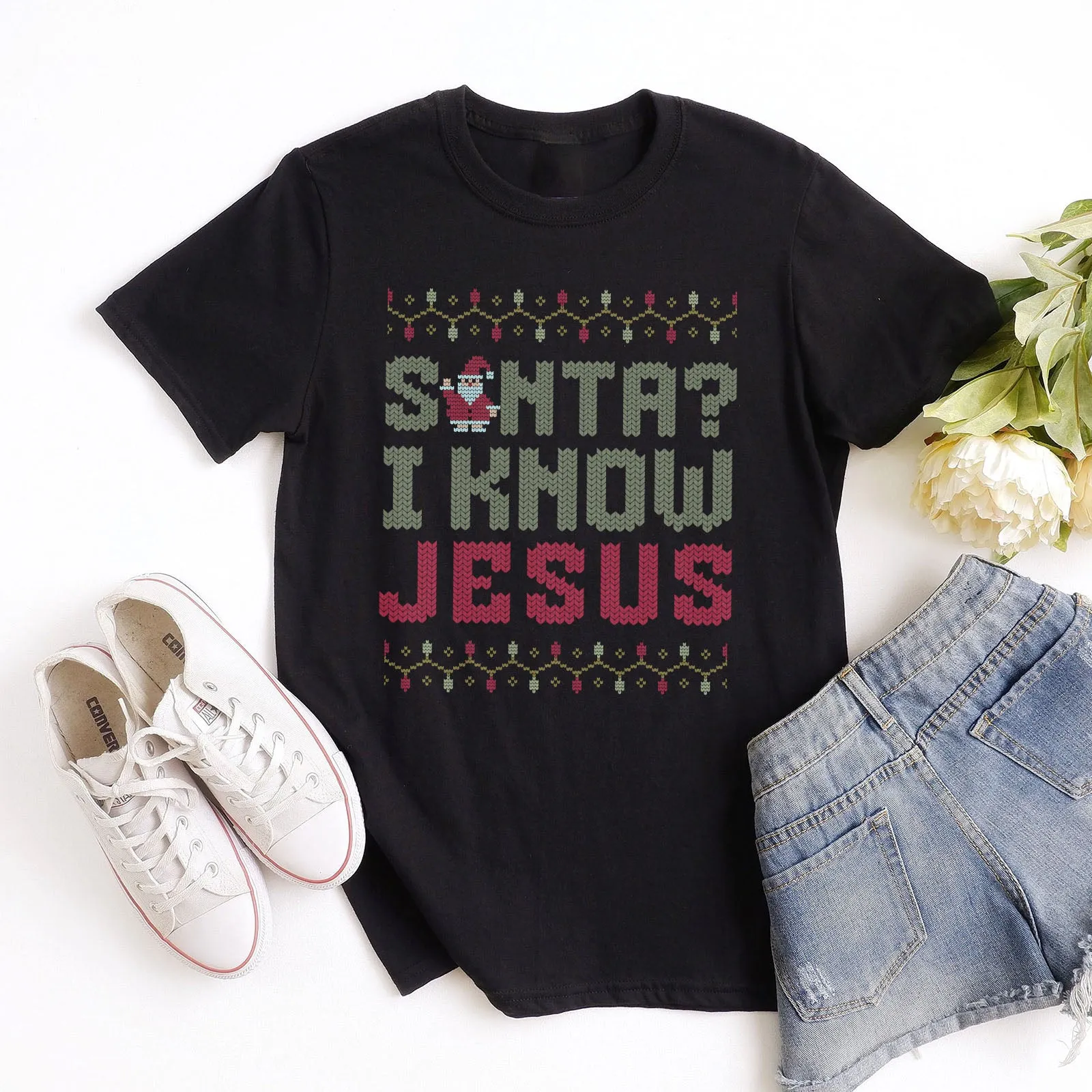 Santa? I Know Jesus Tee sold by Faithful and Co.