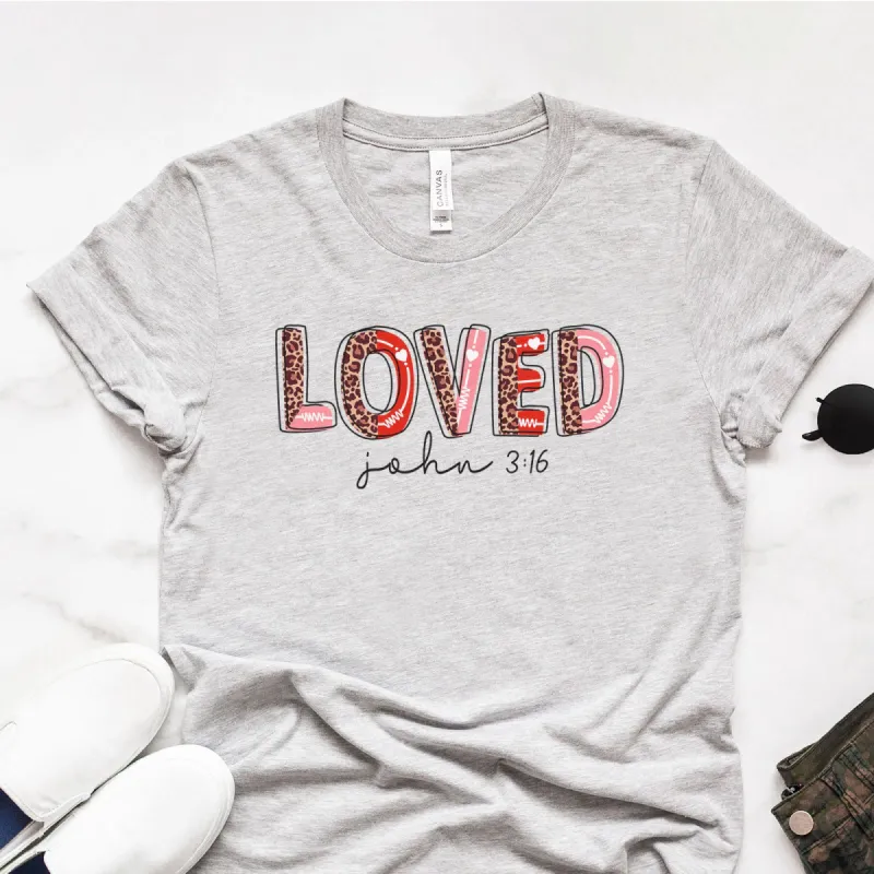 John 3:16 Loved Leopard Doodle Tee sold by Faithful and Co.