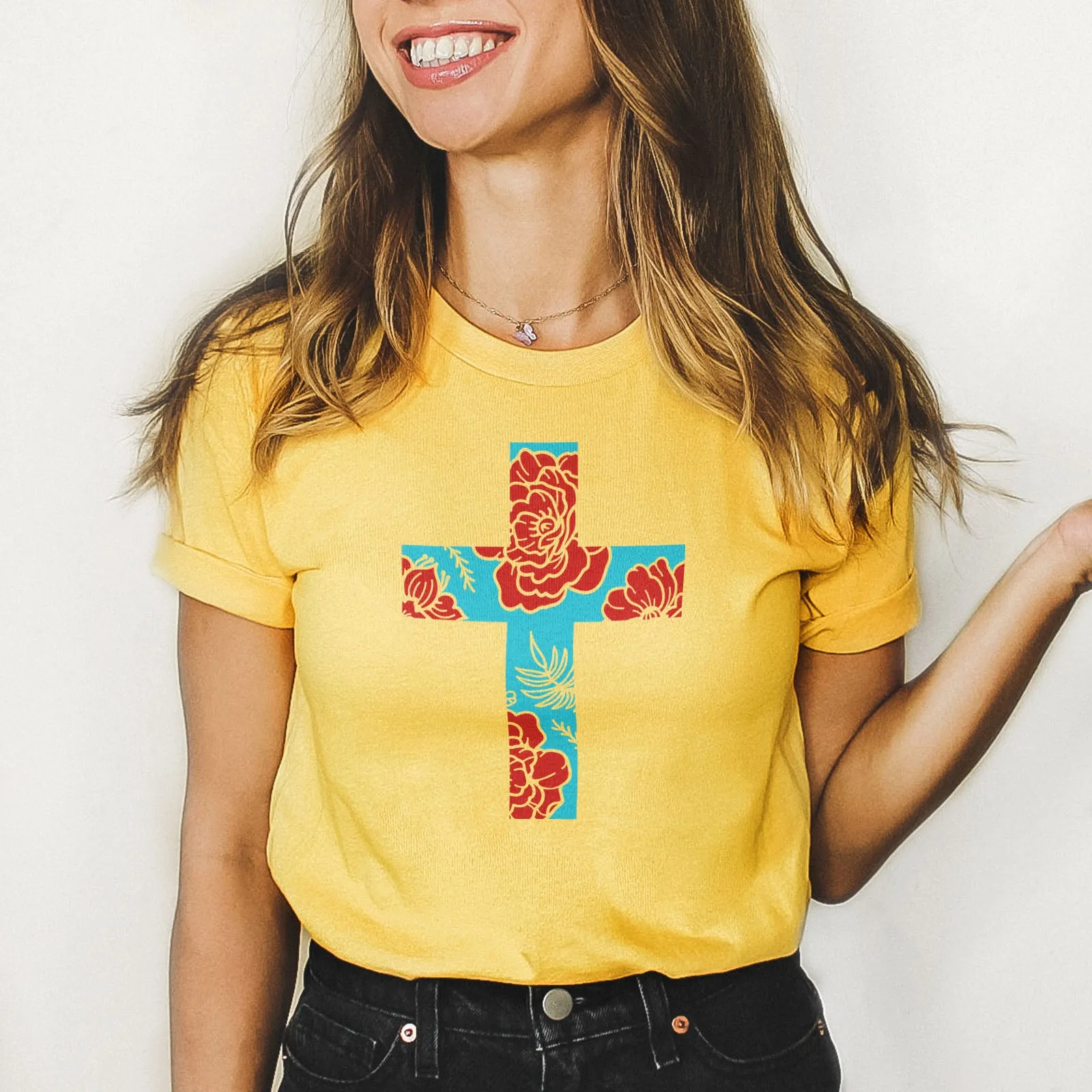 Floral Cross - Bright Tee sold by Faithful and Co. product image thumbnail 2