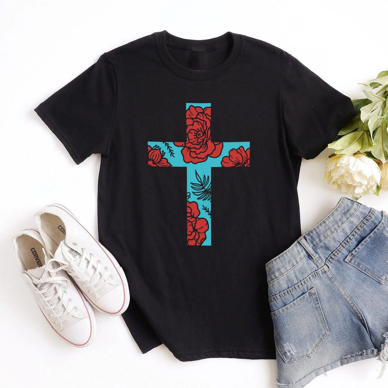 Floral Cross - Bright Tee sold by Faithful and Co. product image thumbnail 5