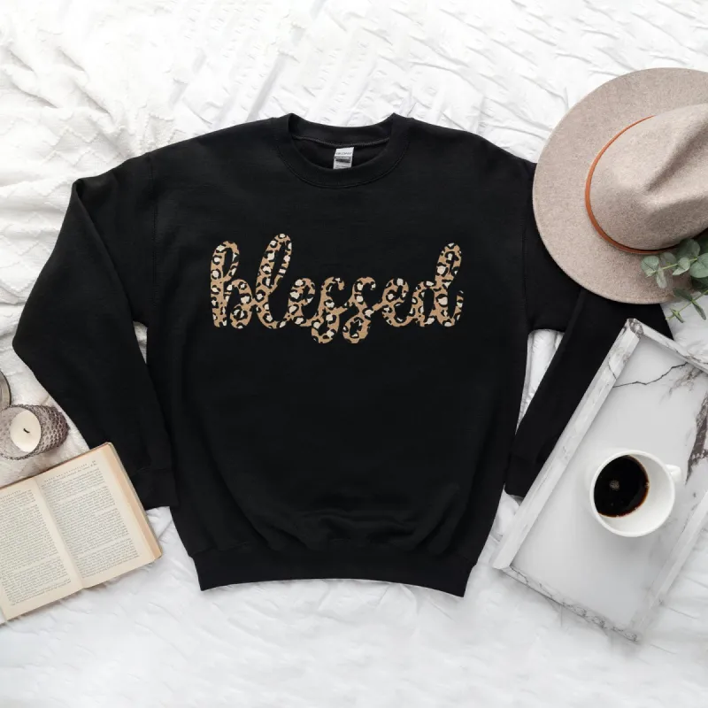 Blessed Leopard Sweatshirt sold by Faithful and Co.