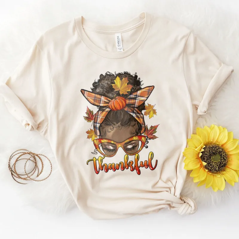 Thankful Messy Bun Afro Girl Tee sold by Faithful and Co.