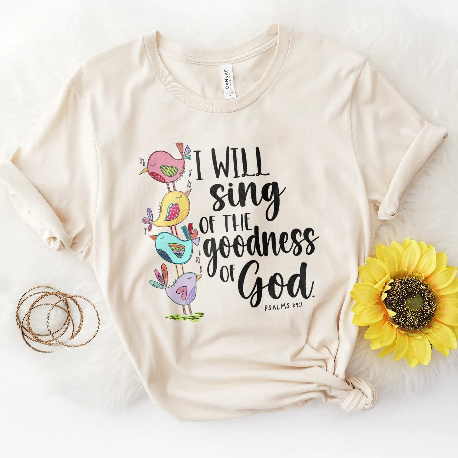 I Will Sing Of The Goodness Of God Birdies Tee sold by Faithful and Co. product image thumbnail 5