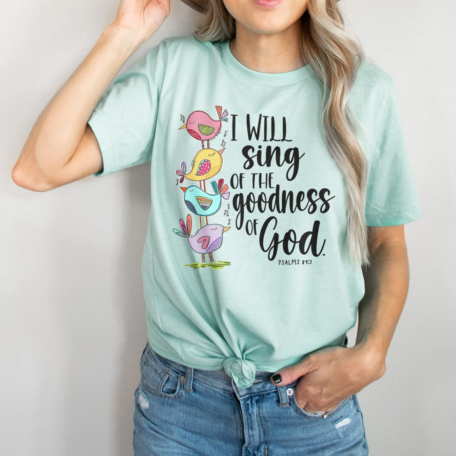 I Will Sing Of The Goodness Of God Birdies Tee sold by Faithful and Co. product image thumbnail 3