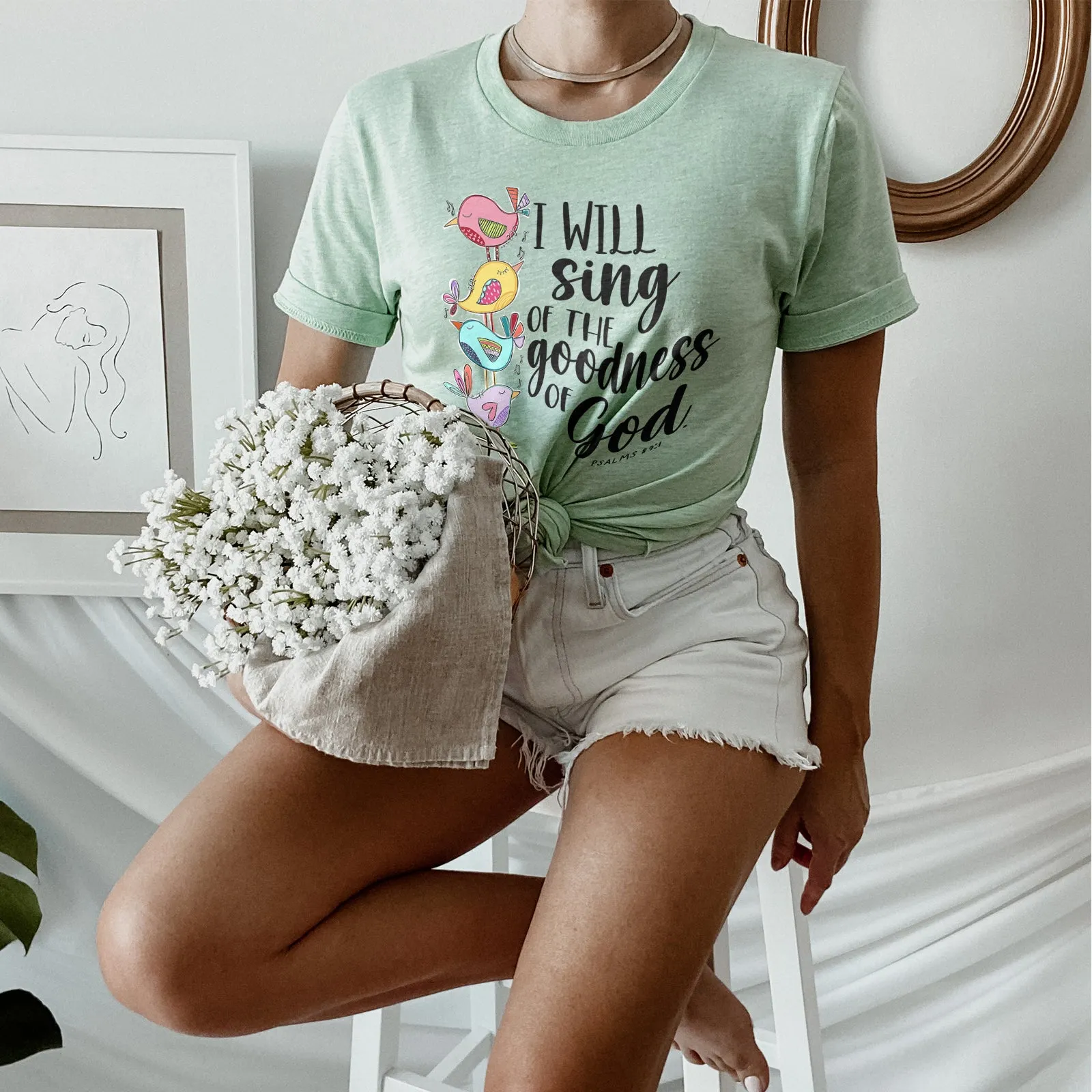 I Will Sing Of The Goodness Of God Birdies Tee sold by Faithful and Co. product image thumbnail 2