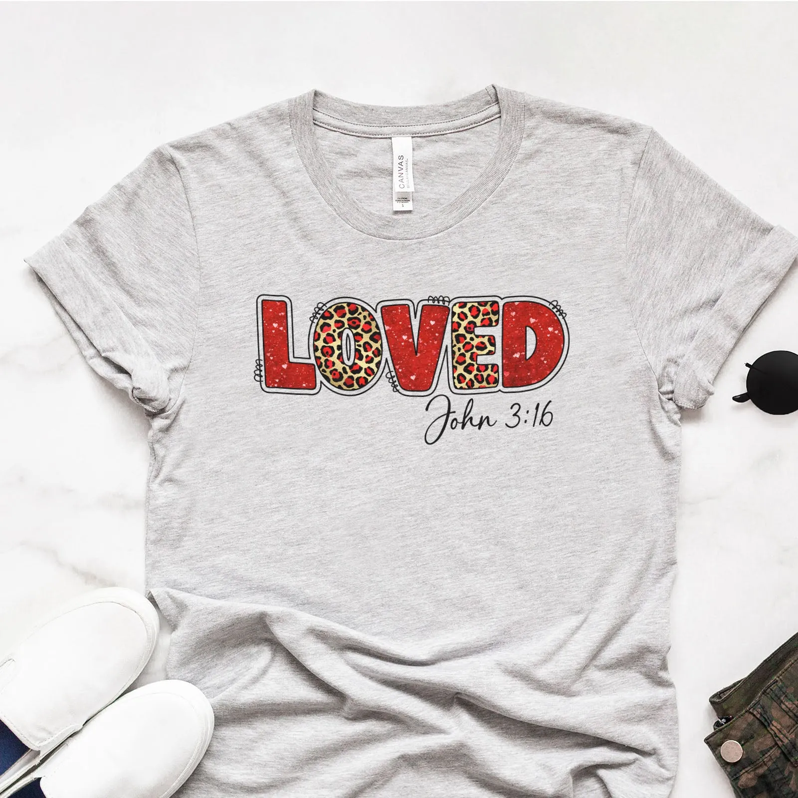 Valentine's Day Sparkle Loved John 3:16 Tee sold by Faithful and Co.