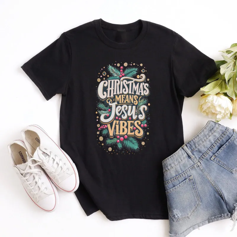 Christmas Means Jesus Vibes Retro Tee sold by Faithful and Co.