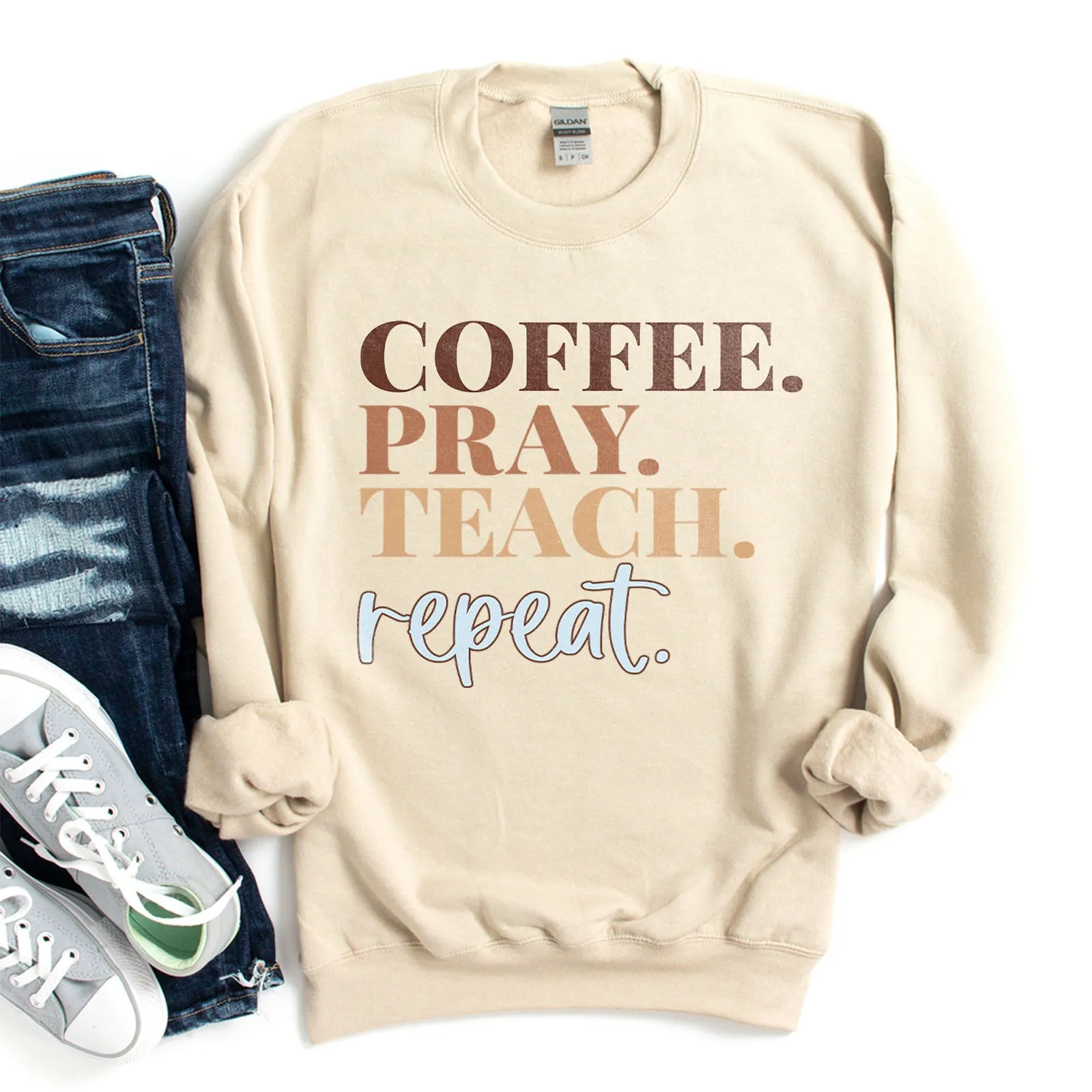 Coffee Pray Teach Repeat Sweatshirt sold by Faithful and Co.