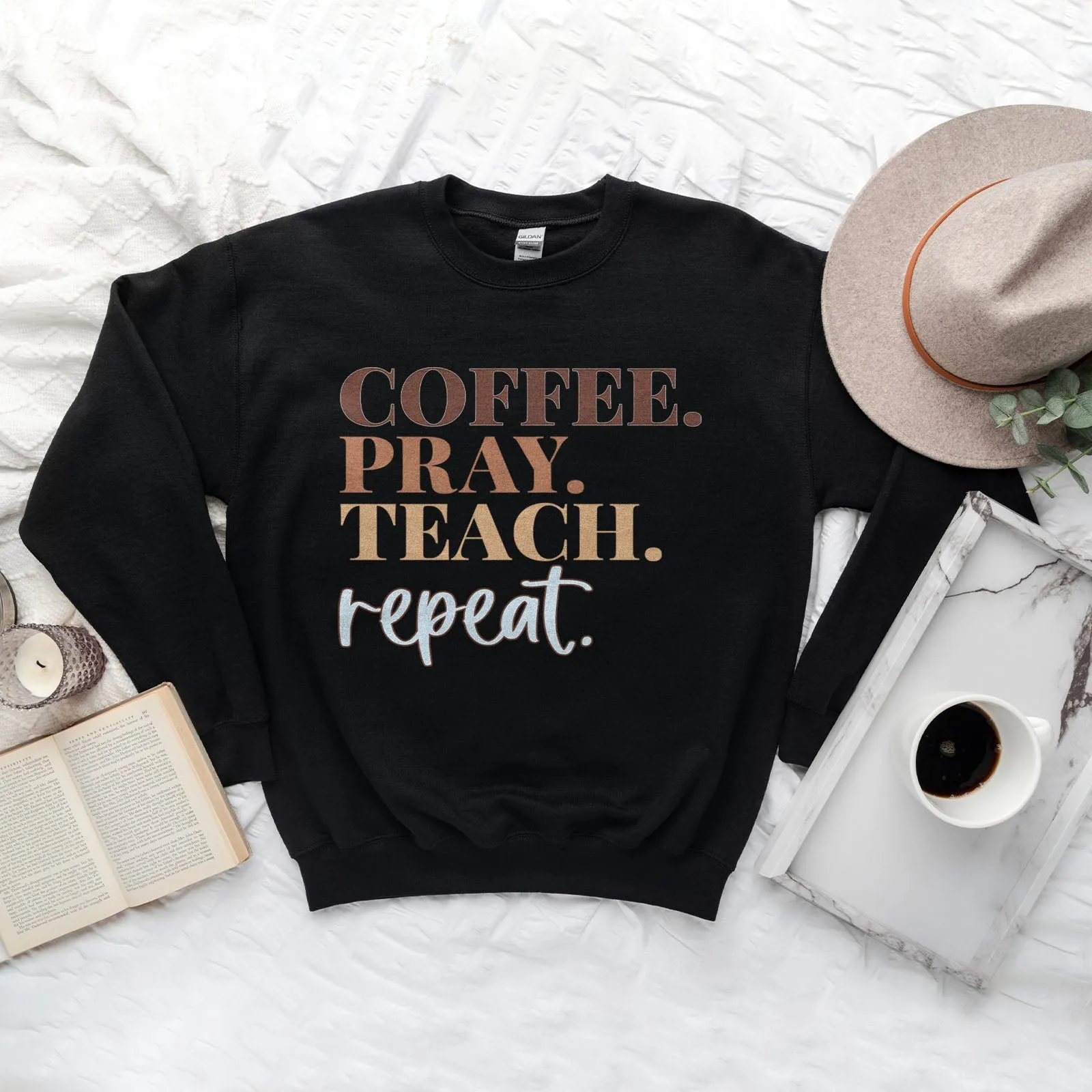 Coffee Pray Teach Repeat Sweatshirt sold by Faithful and Co. product image thumbnail 2