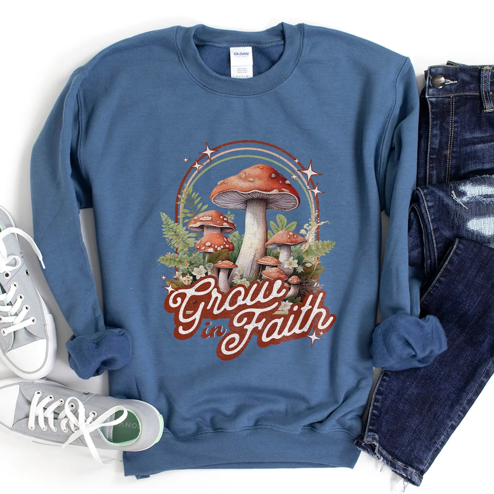 Grow in Faith Mushrooms Sweatshirt sold by Faithful and Co. product image thumbnail 2